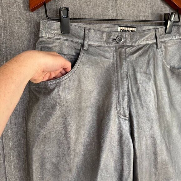 Vintage Forenza 100% Leather Silver High Rise Relaxed Straight Leg Jeans Size 32 - Picture 3 of 10